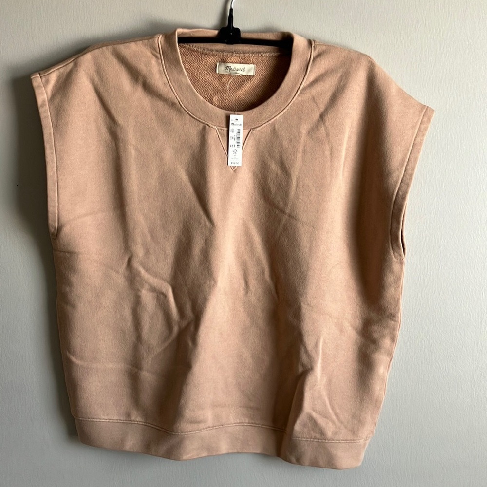 NWT Madewell (Re)sourced Cotton Short-Sleeve Relaxed Sweatshirt Sandstone